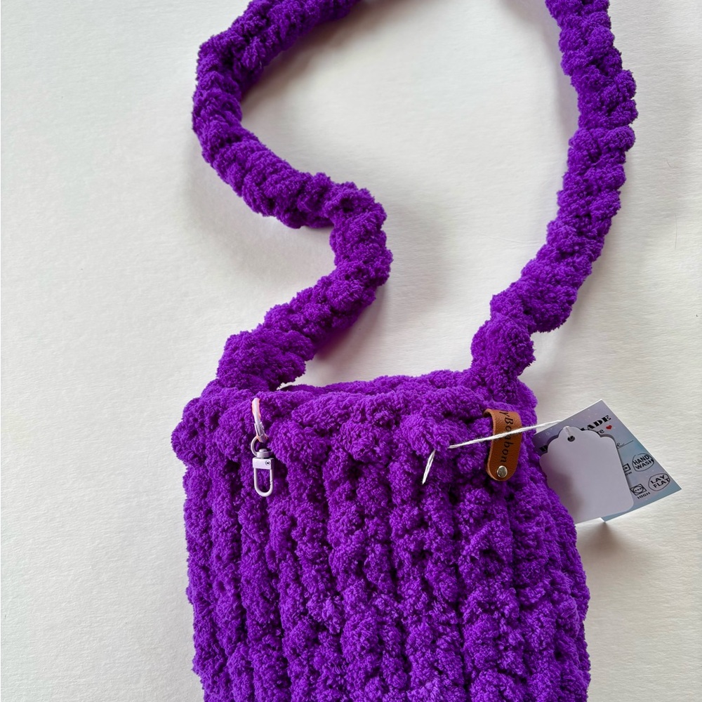 Handcrafted Purple Knit Crossbody Bag